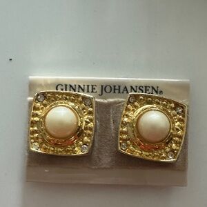 Ginnie Johansen Gold and Cream Square Earrings